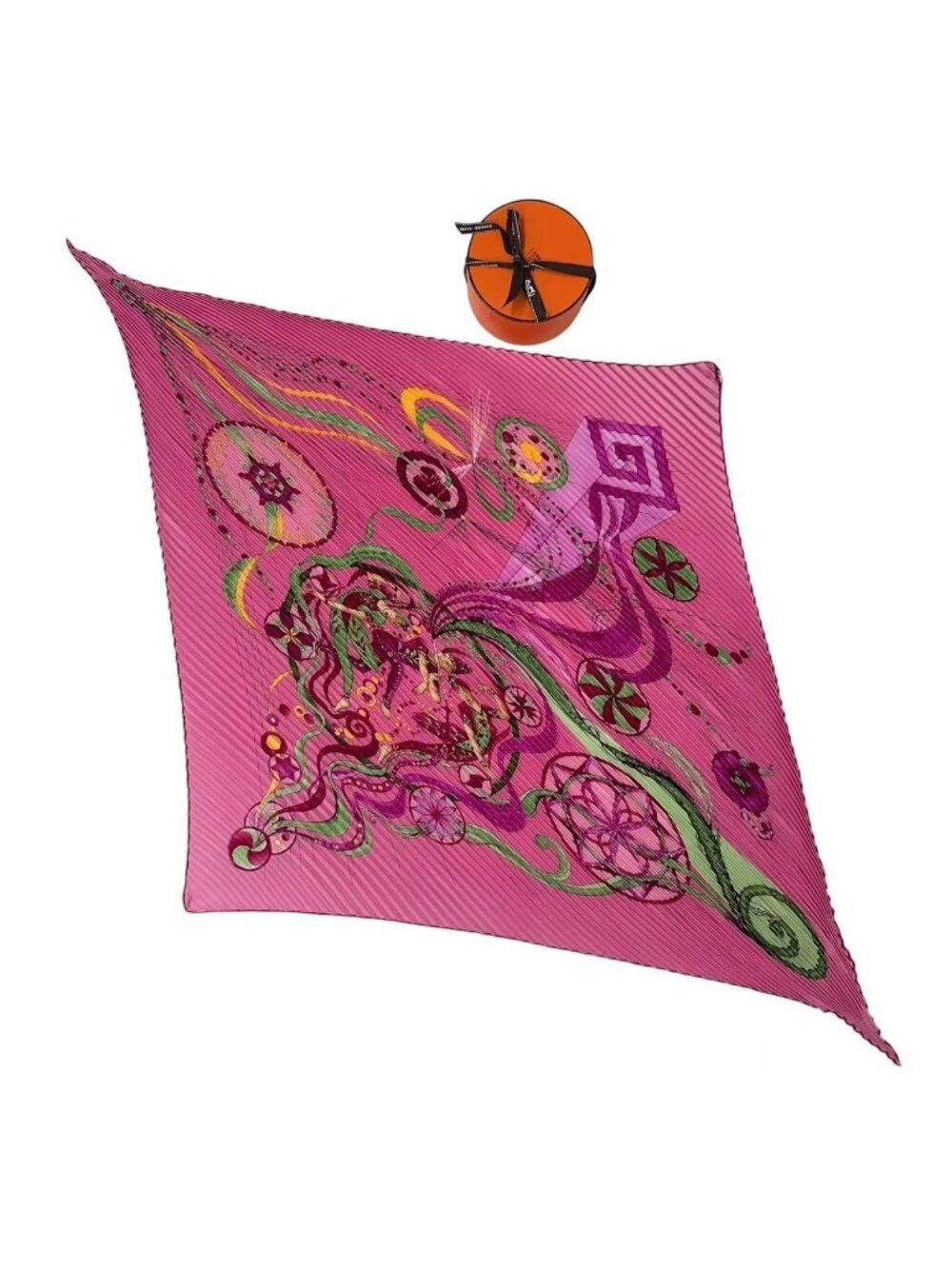 Hermes Pleated Scarf Silk la Danse du Cosmos Space Dance Pink